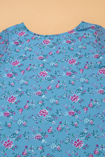 Women’s Blue Georgette Floral Print Bell Sleeve Top