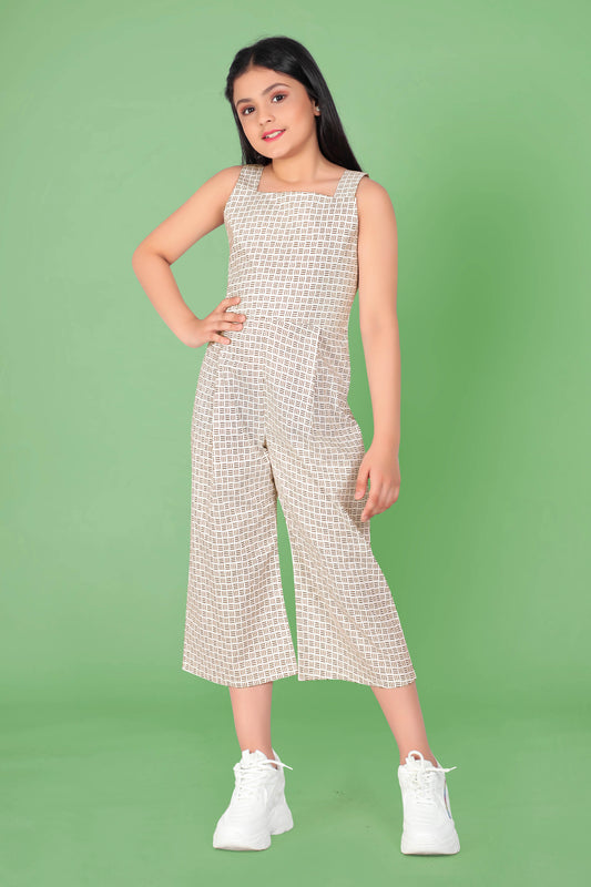 Girl’s Casual Pure Cotton Geometric Print Capri Jumpsuit