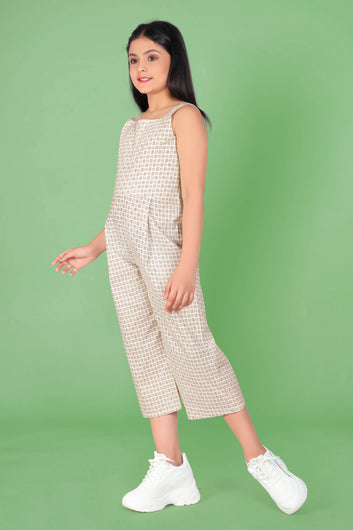 Girl’s Casual Pure Cotton Geometric Print Capri Jumpsuit