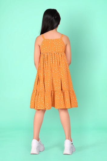 Girl’s Orange Polyester Blend Knee Length Dresses