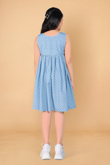 Girl’s Sky Polyester Blend Knee Length Gathered Dresses