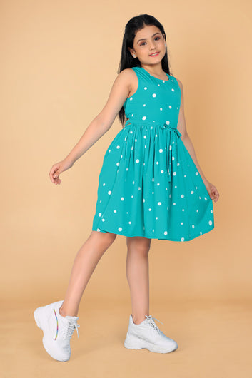 Girl’s Light Blue Polyester Blend Knee Length Dresses