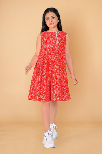 Girl’s Orange Polyester Blend Knee Length A-Line Dresses