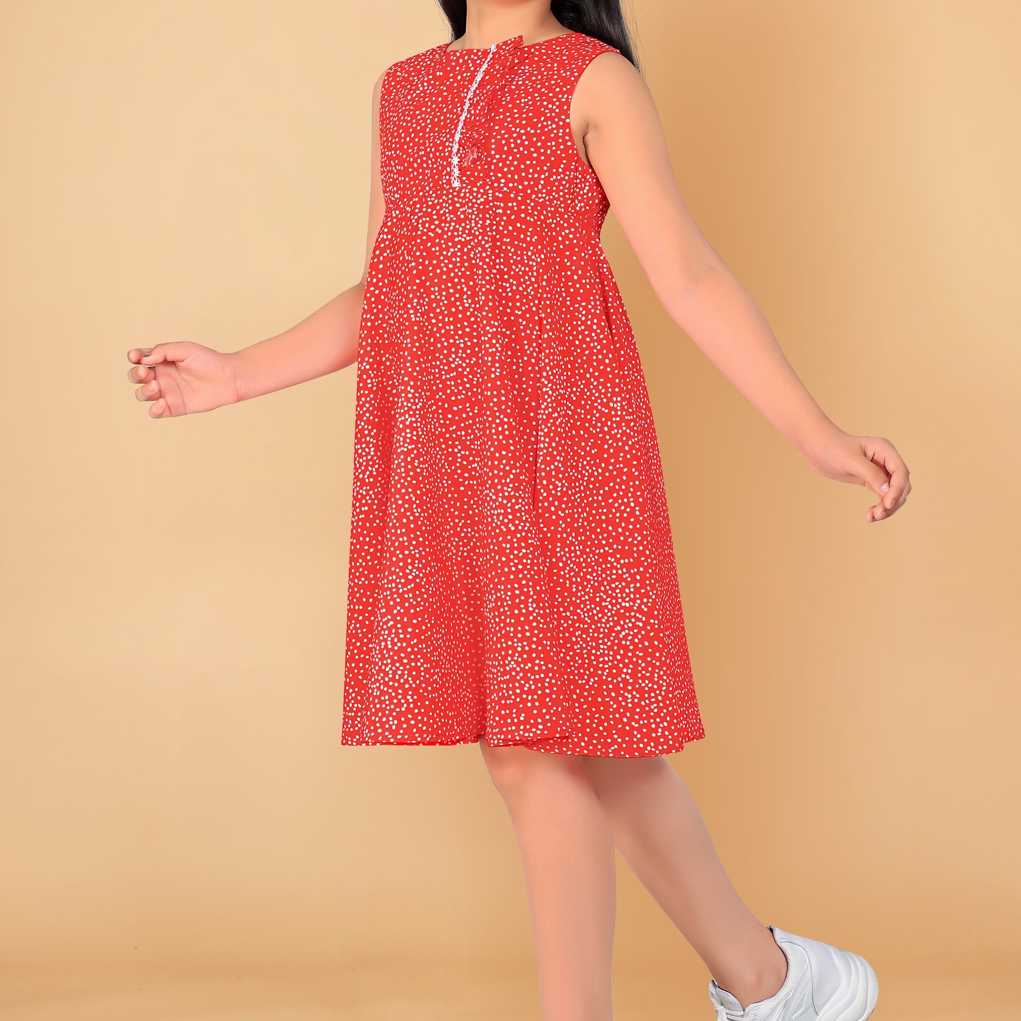 Girl’s Orange Polyester Blend Knee Length A-Line Dresses
