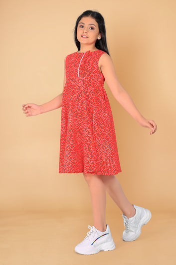 Girl’s Orange Polyester Blend Knee Length A-Line Dresses