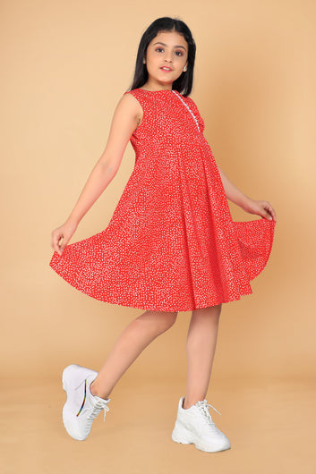 Girl’s Orange Polyester Blend Knee Length A-Line Dresses
