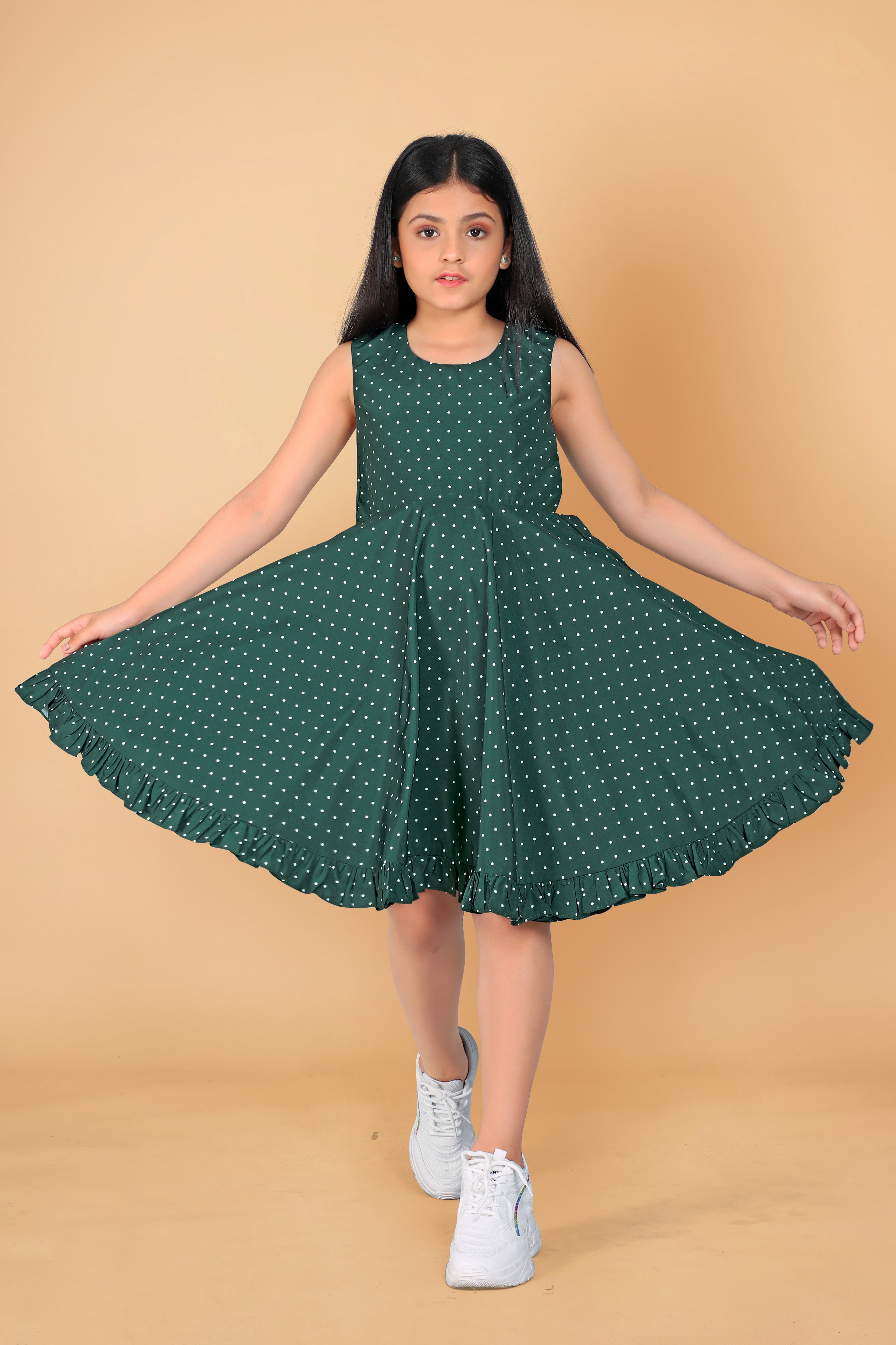 Buy Girls Dark Green Polyester Blend Knee Length Dresses