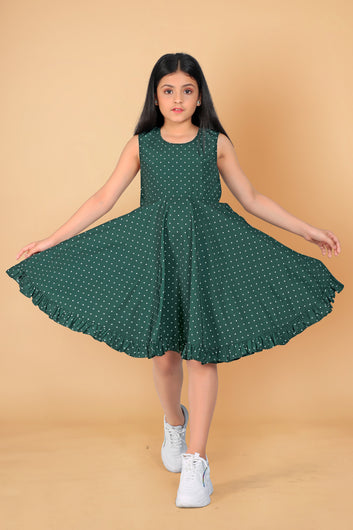Girl’s Dark Green Polyester Blend Knee Length Dresses