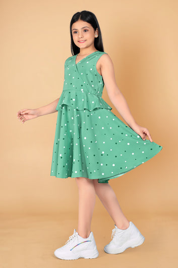 Girl’s Mint Polyester Blend Knee Length Dresses