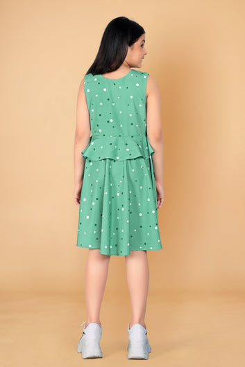 Girl’s Mint Polyester Blend Knee Length Dresses