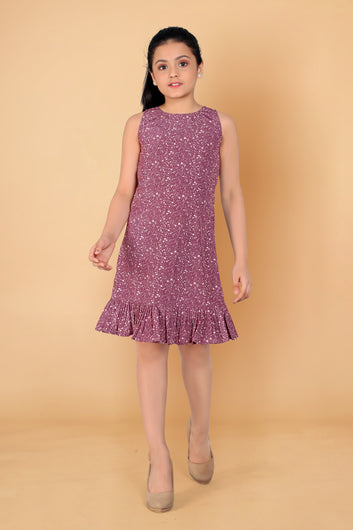 Girl’s Purple Polyester Blend Knee Length Dresses