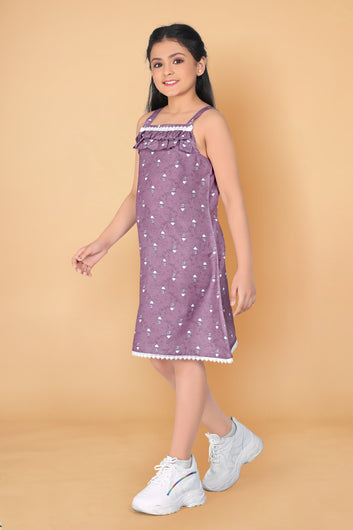 Girl’s Purple Poly Rayon Knee Length Sleeveless Dresses