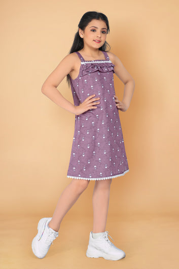 Girl’s Purple Poly Rayon Knee Length Sleeveless Dresses
