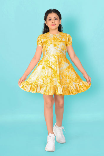 Girl’s Yellow Poly Rayon Knee Length Dresses