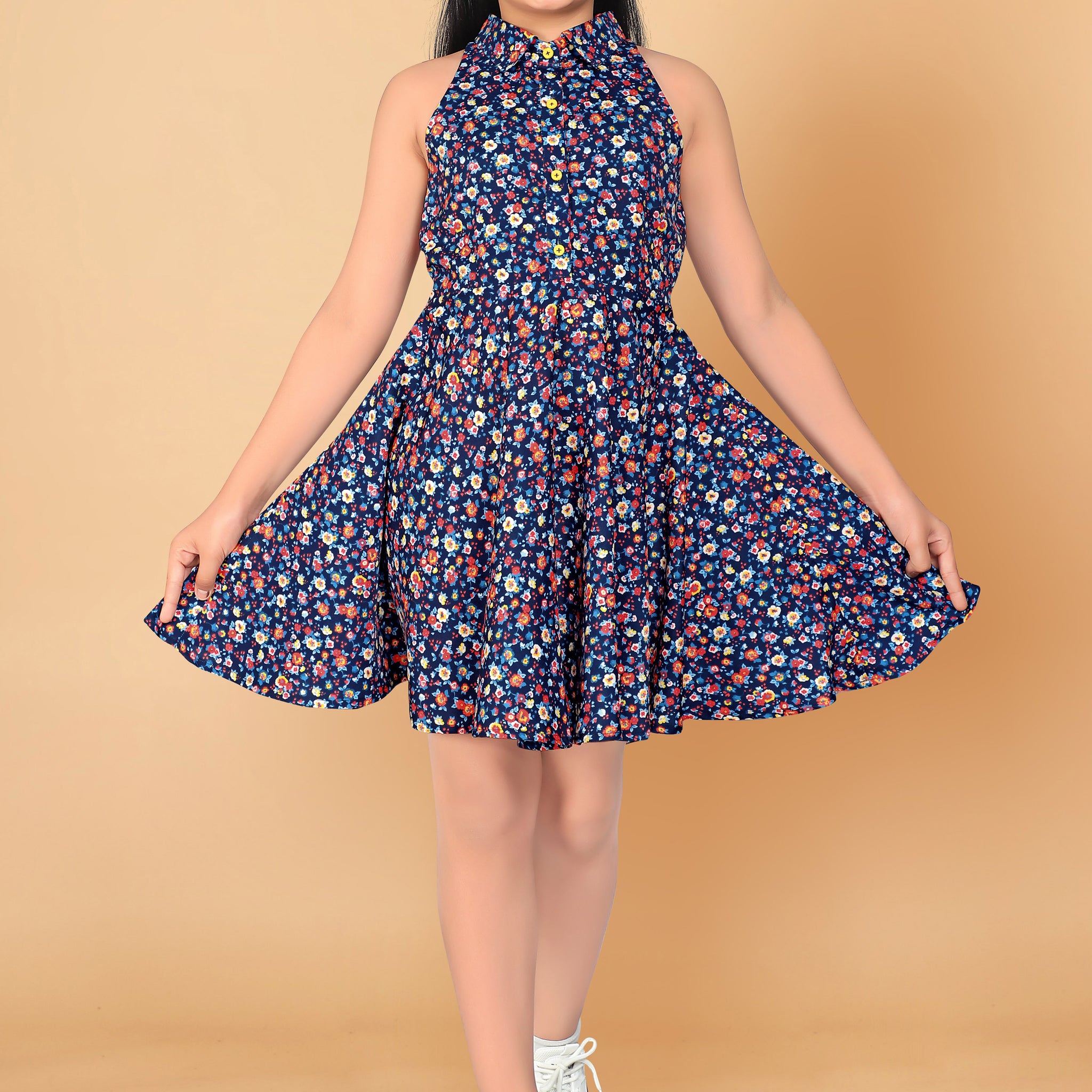 Girls Rayon Above Knee Length Fit and Flared Dresses Girls Rayon Above Knee Length Fit and Flared Dresses