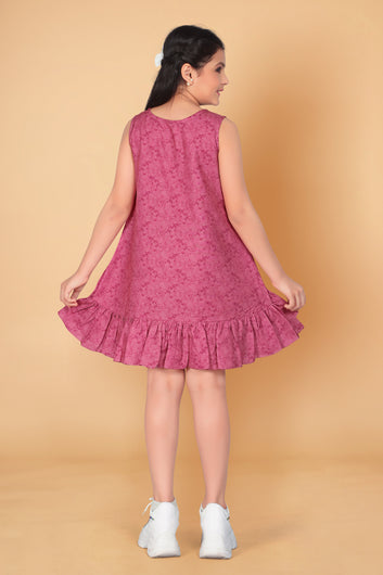 Girl’s Pink Poly Rayon Knee Length Dresses