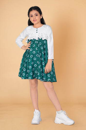Girl’s Teal Green Poly Rayon Knee Length Dresses