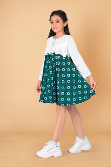Girl’s Teal Green Poly Rayon Knee Length Dresses