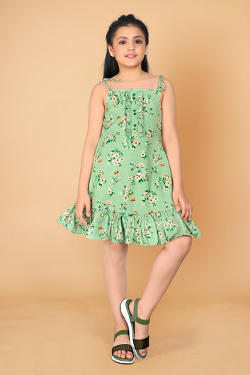 Girl’s Light Green Poly Rayon Above Knee Length Dresses