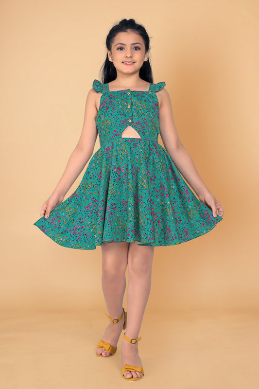 Girl’s Green Poly Rayon Knee Length Dresses