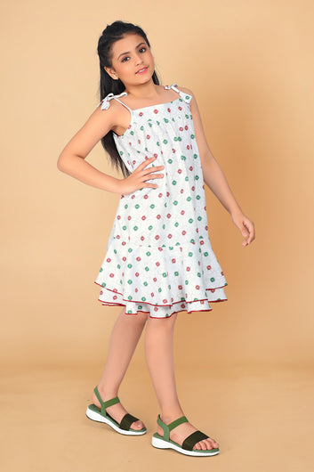 Girl’s Rayon Above Knee Length Tie-up Dresses