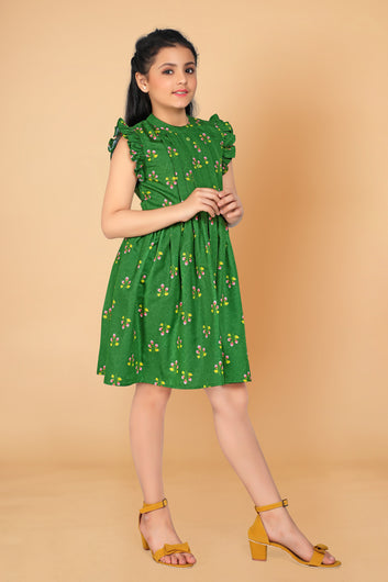 Girl’s Green Poly Rayon Above Knee Length Dresses
