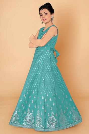 Girls Rama Taffeta Maxi Length Foil Printed Dresses