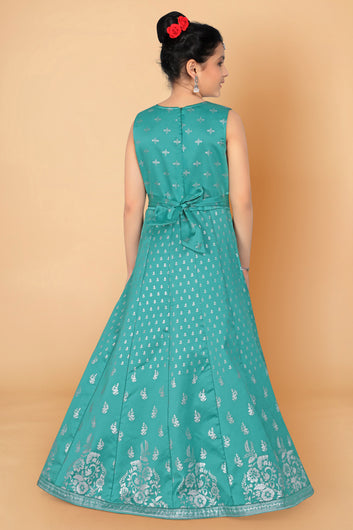 Girls Rama Taffeta Maxi Length Foil Printed Dresses