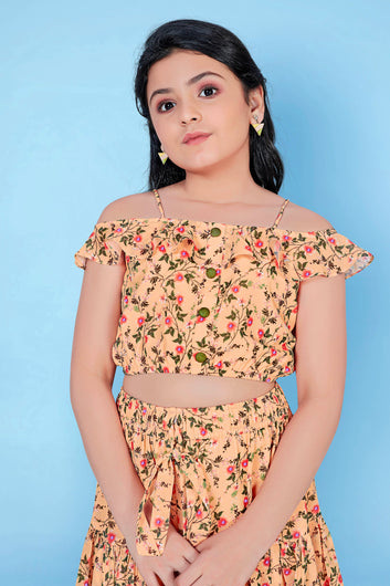Girl’s Georgette Top with Ruffle Short Clothing Set