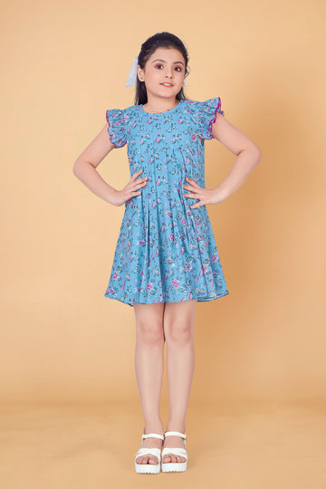 Girl’s Blue Georgette Above Knee Length A-Line Dresses