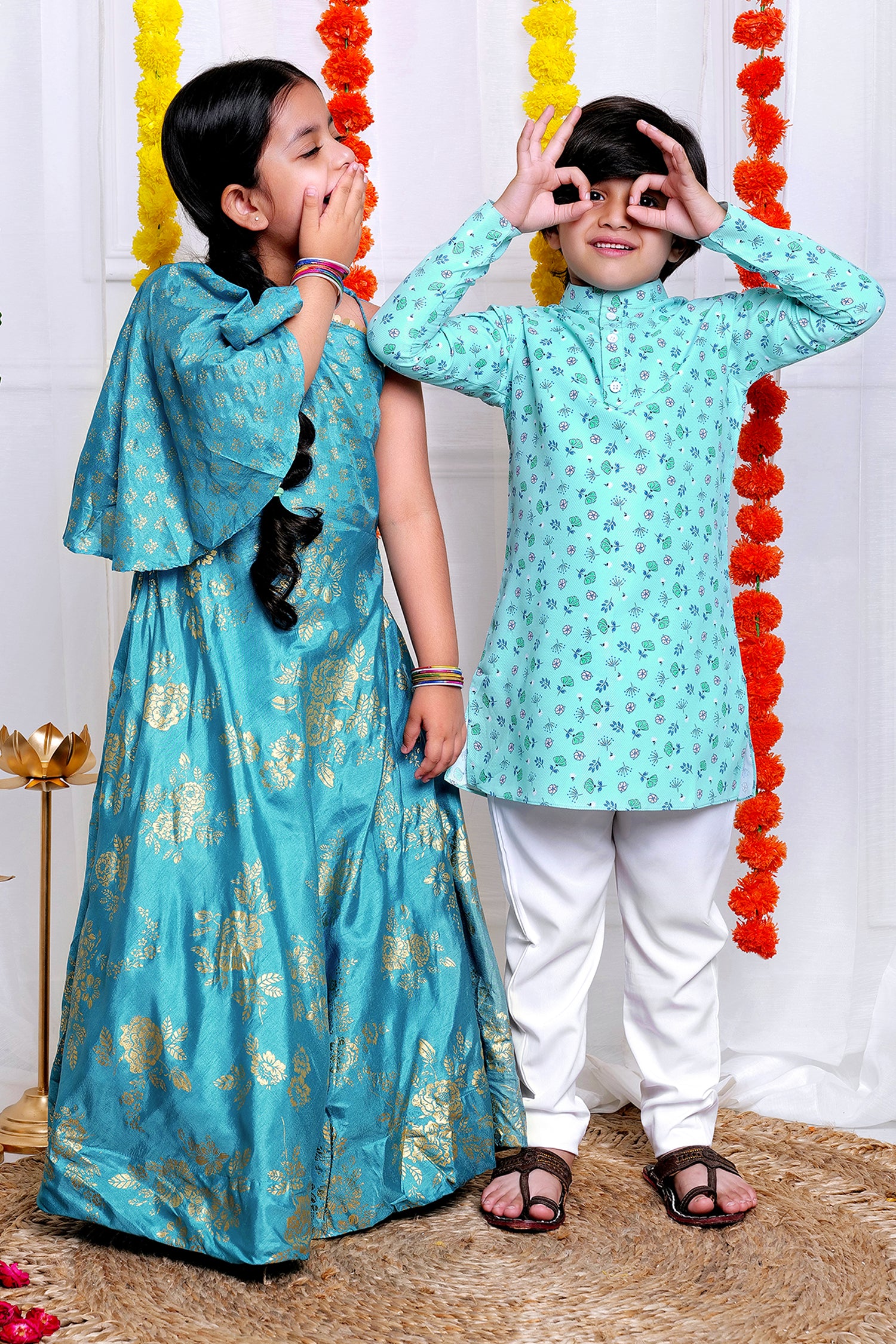 Brother And Sister Floral Print Combo Set 02