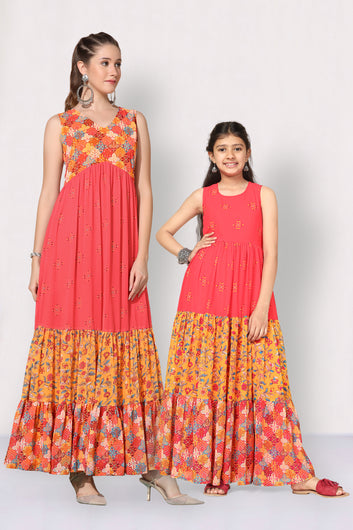 Mother And Daughter Red Tiered Dress