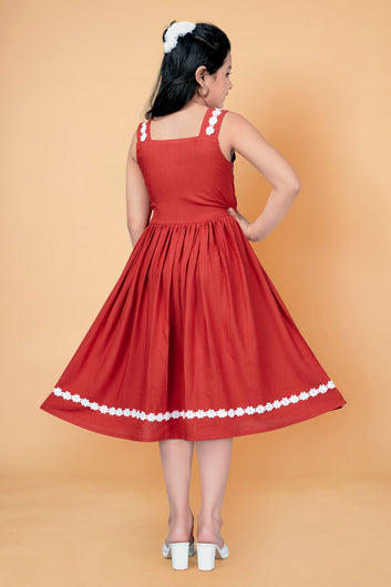 Girl's Rayon Solid Knee Length Dress