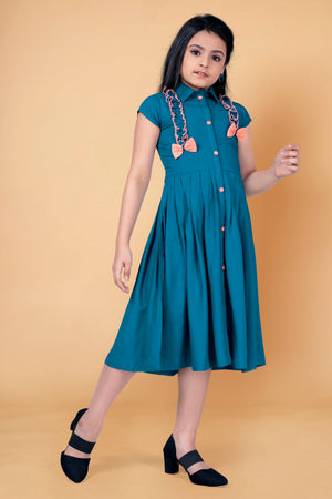 Girl's Rayon Knee Length Front Fastening Dress