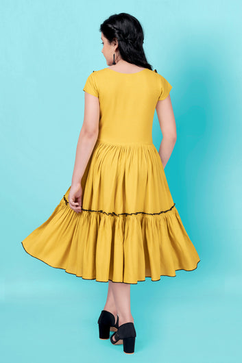 Girl’s Rayon Knee Length Frill Dress
