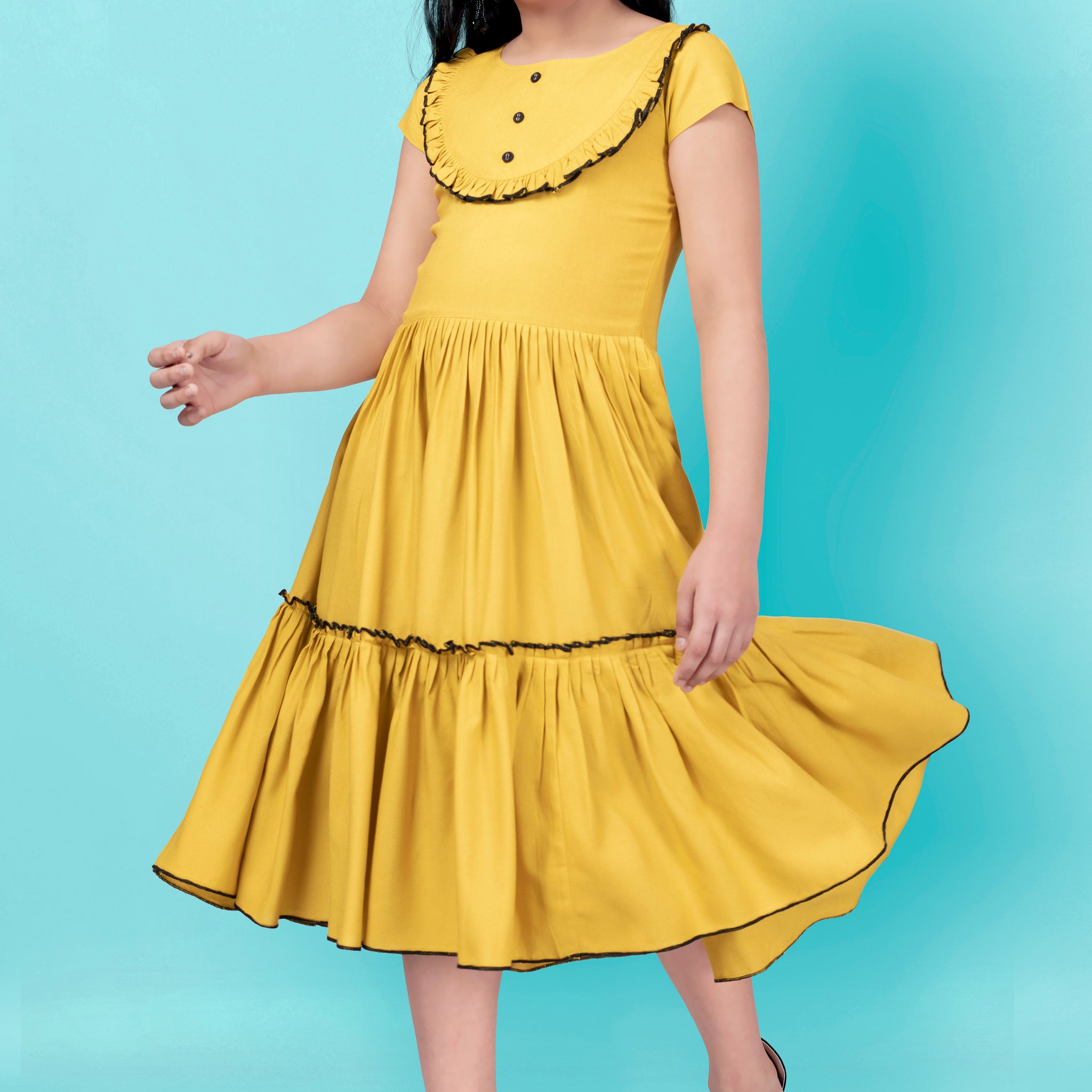 Girl’s Rayon Knee Length Frill Dress
