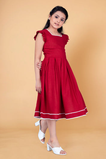 Girl's Rayon Solid Knee Length Dress