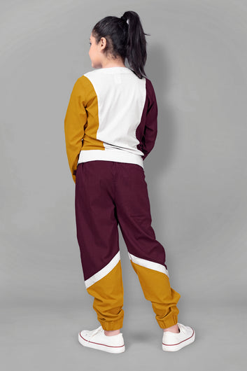Girls Mustard Polyester Lycra T-Shirt with Trouser Set